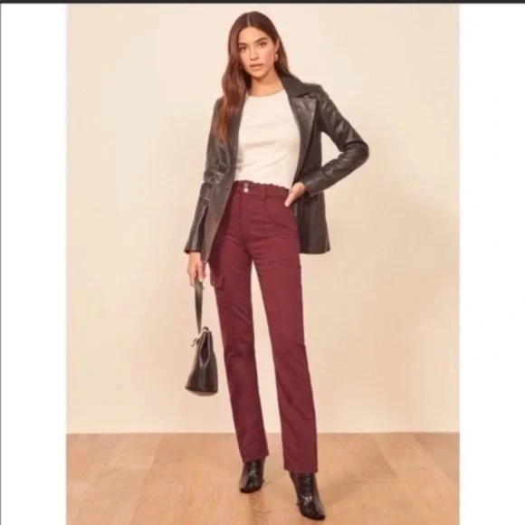 Reformation Kiley Cargo Merlot High Rise Pants 23 - Picture 1 of 7